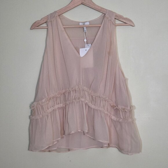 Joie Top Women M Beige V Neck Sleevless Silk Lined Babydoll Party Office Wedding - Picture 1 of 14